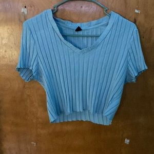 Shein V-neck blue | with stripe texture front and back | ripple sleeves |